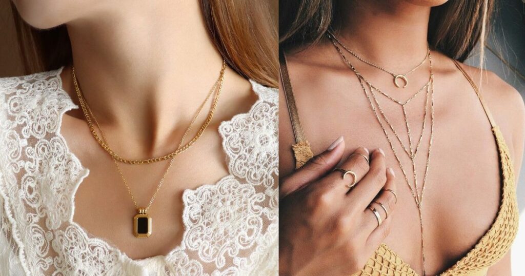 Layering Necklaces with Square Necklines