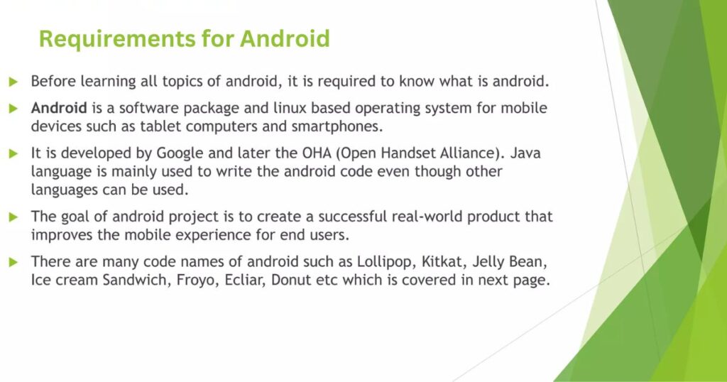 Requirements for Android